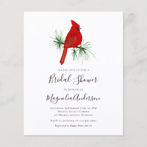 Budget Rustic Cardinal Bridal Shower Invitation