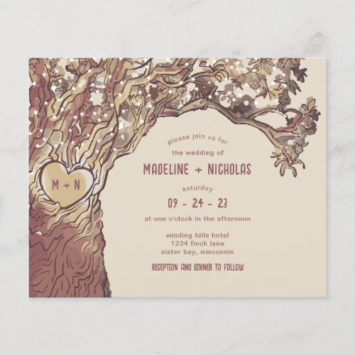 BUDGET Rustic Carved Heart Tree Wedding Invitation