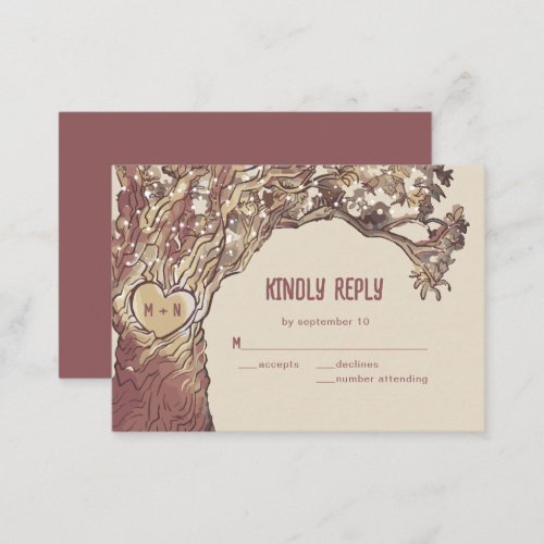 BUDGET Rustic Carved Heart Tree Wedding RSVP Card