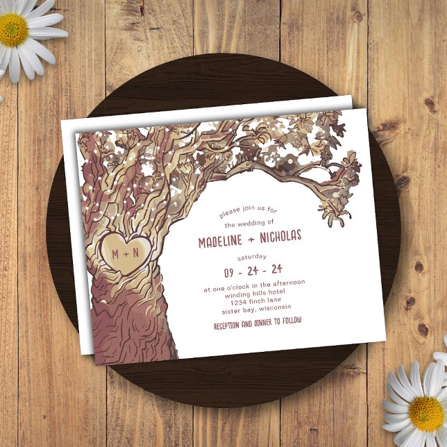 BUDGET Rustic Carved Oak Tree Wedding Invitation (Creator Uploaded)