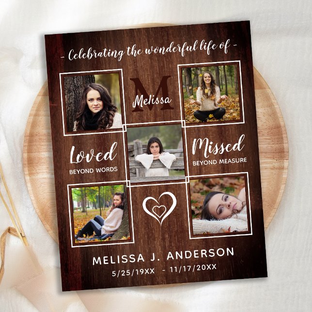 Budget Rustic Celebration Of Life 5 Photo Memorial (Creator Uploaded)