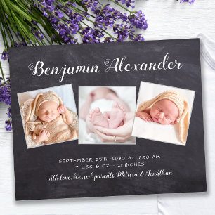 Budget Rustic Chalkboard 3 Photo Birth Thank You 