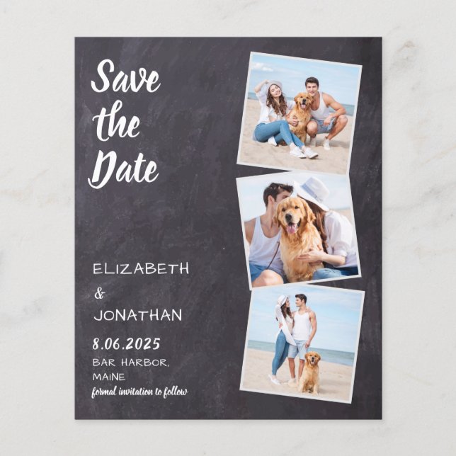 Budget Rustic Chalkboard 3 Photo Save The Date (Front)