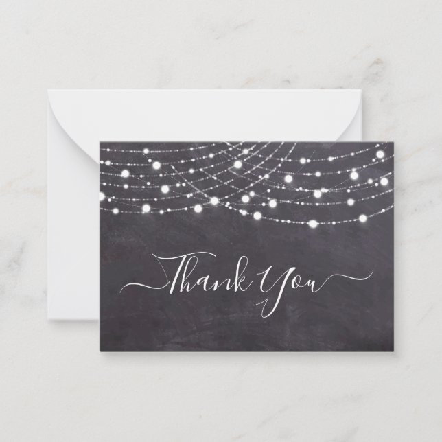 Budget Rustic Chalkboard String Lights Thank You Note Card (Front)