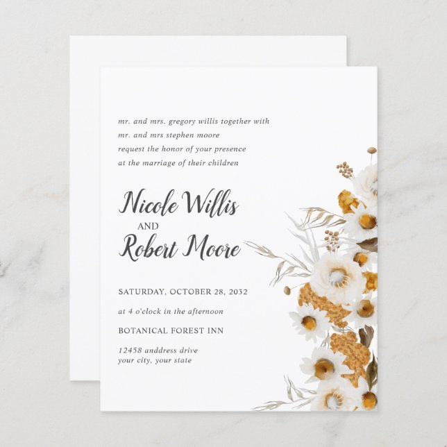 Budget Rustic Chamomile Mimosa floral Wedding (Front/Back)