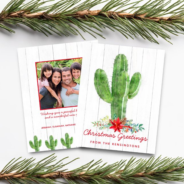 Budget Rustic Christmas Cactus Wood Holiday Photo (Budget Rustic Christmas Cactus Wood Holiday Photo Card)