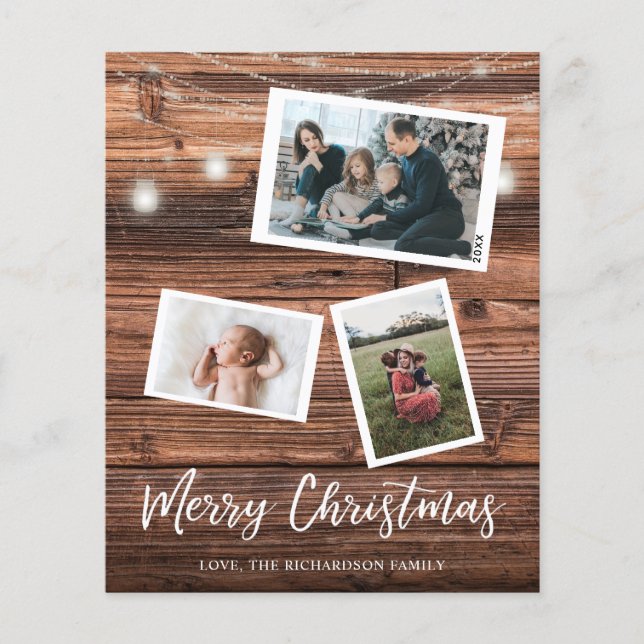 Budget Rustic Christmas Lights Multi Photo Flyer (Front)