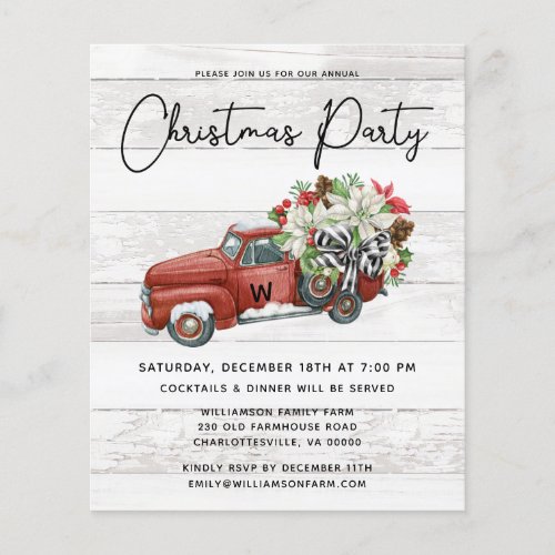 Budget Rustic Christmas Party Red Truck Invitation Flyer
