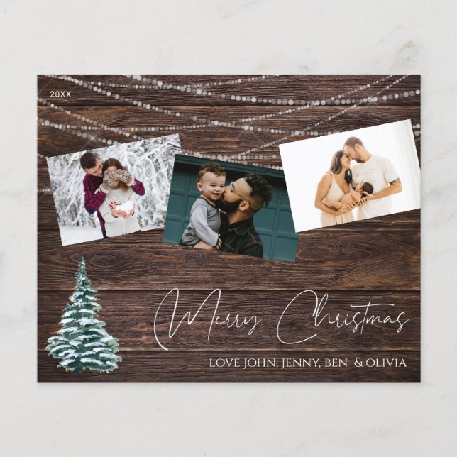 Budget Rustic Christmas Tree 3 Photo & Lights Wood Flyer (Front)