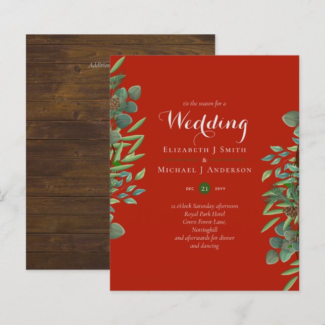 Budget Rustic Christmas Wedding Winter Invites (Front/Back)