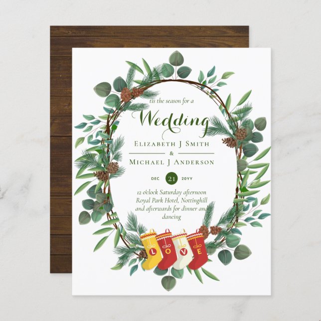 Budget Rustic Christmas Wedding Winter Invites (Front/Back)