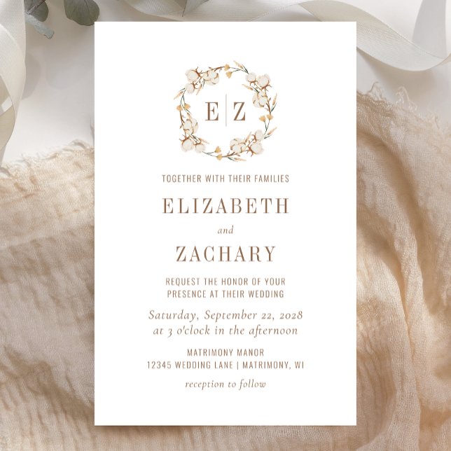 Budget Rustic Cotton Monogram Wedding Invitation (Creator Uploaded)