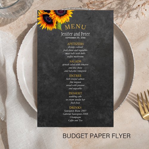 BUDGET Rustic country sunflower wedding menu Flyer