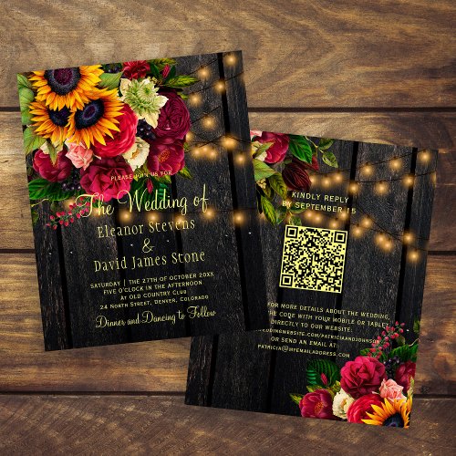 Budget rustic country wood QR wedding invitation