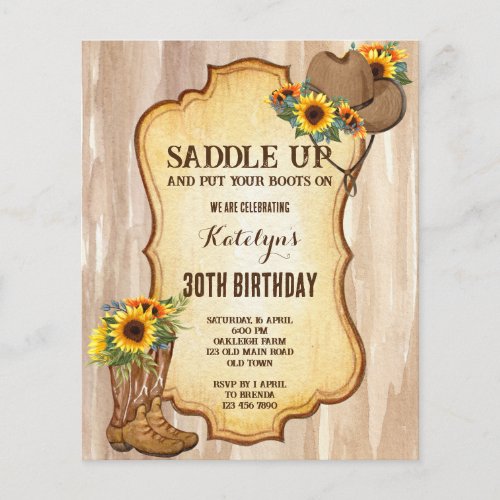 Budget Rustic cowboy boots hat sunflowers invitati