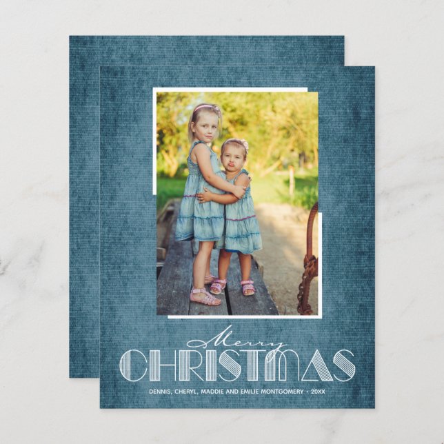 Budget Rustic Denim Merry Christmas Photo Cards (Front/Back)