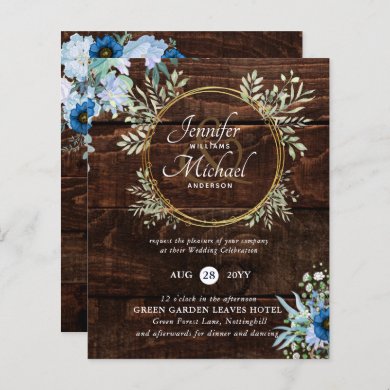 BUDGET Rustic Dusty Blue Floral Wedding Invite