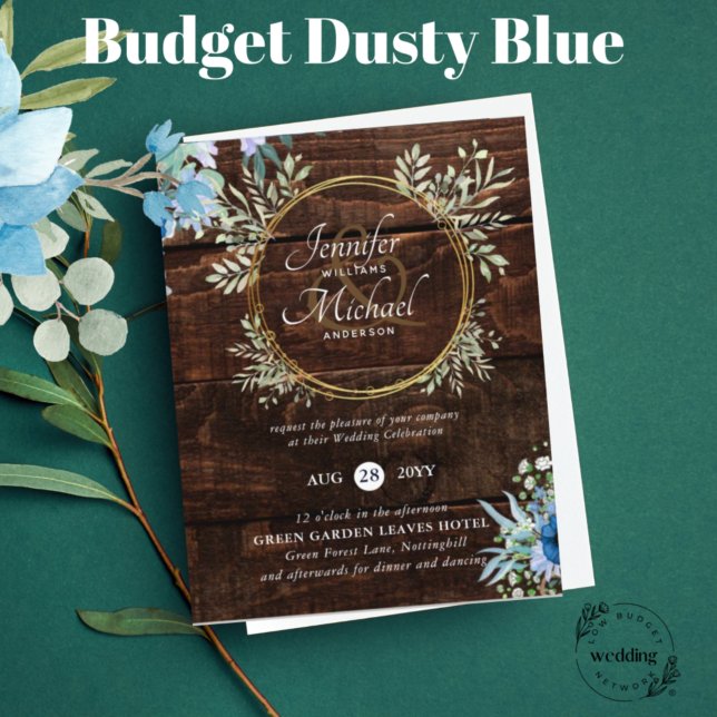 BUDGET Rustic Dusty Blue Floral Wedding Invite (Creator Uploaded)