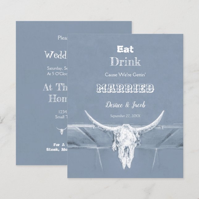 Budget Rustic Eat Drink Married Dusty Blue Bull (Front/Back)