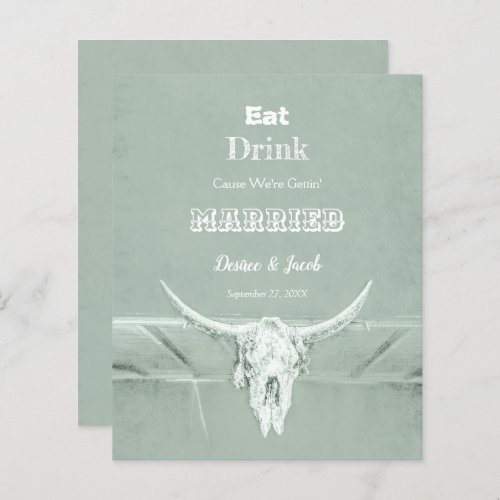 Budget Rustic Eat Drink Married Sage Green Bull