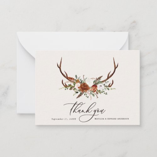 budget Rustic elegant wedding thank you rust stag Note Card