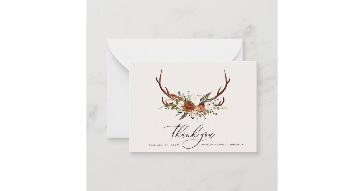 budget Rustic elegant wedding thank you rust stag Note Card | Zazzle