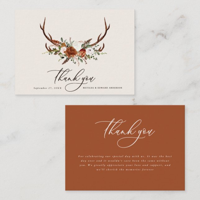 Budget rustic elegant wedding thank you terracotta enclosure card (Front/Back)