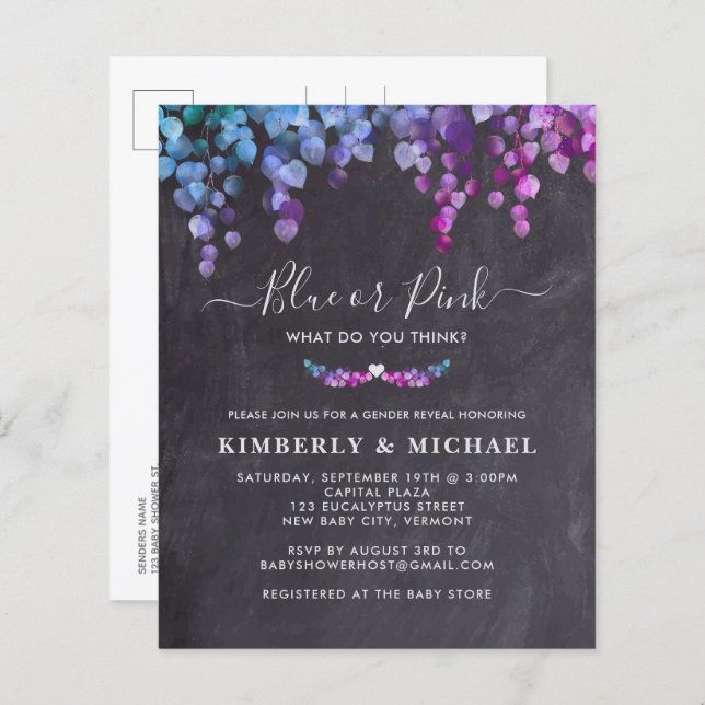 Budget Rustic Eucalyptus Baby Gender Reveal Invite (Front/Back)