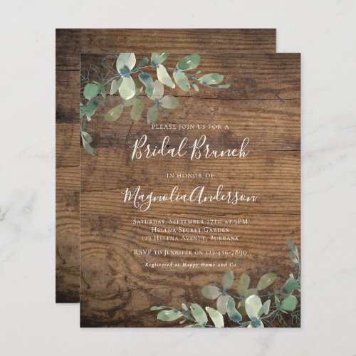 BUDGET Rustic Eucalyptus Bridal Brunch Invitation