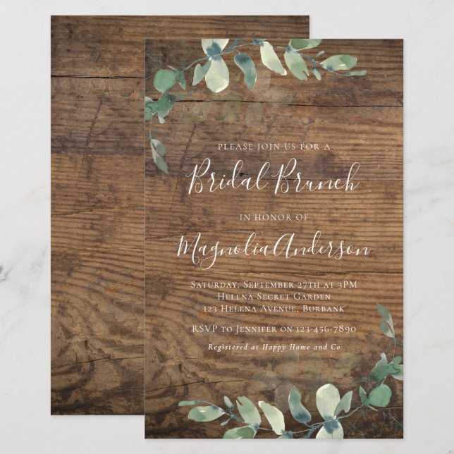 BUDGET Rustic Eucalyptus Bridal Brunch Invitation (Front/Back)