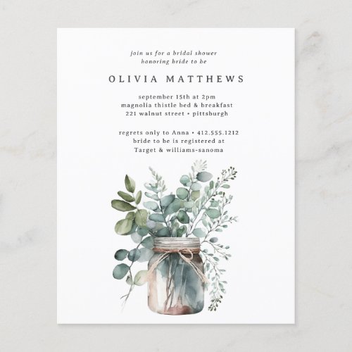 Budget Rustic Eucalyptus Bridal Shower Invitation 