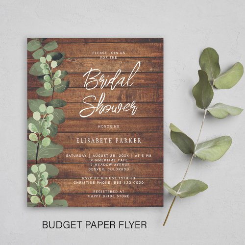 Budget rustic eucalyptus bridal shower invitation flyer