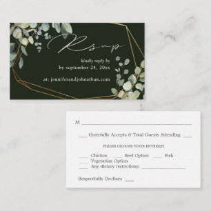 Budget Rustic Eucalyptus &Gold 2SM Meal RSVP Green Enclosure Card