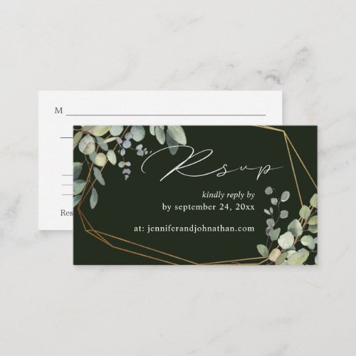 Budget Rustic Eucalyptus Gold 2SM Meal RSVP Green Enclosure Card