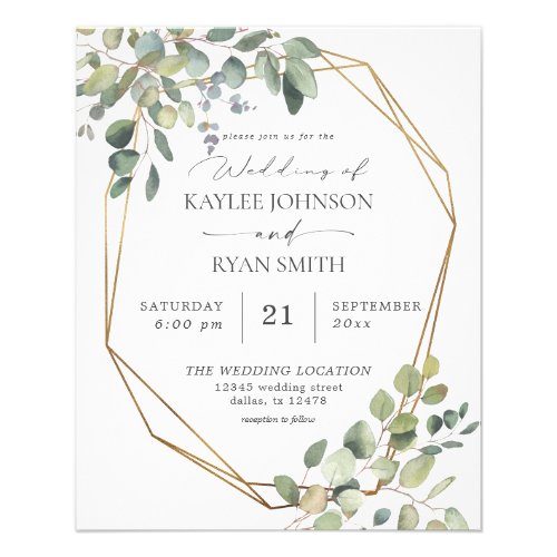 Budget Rustic Eucalyptus & Gold Frame Wedding Flyer
