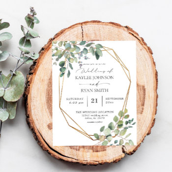 Budget Rustic Eucalyptus & Gold Frame Wedding Flyer by M_Blue_Designs at Zazzle