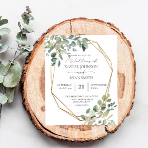 Budget Rustic Eucalyptus & Gold Frame Wedding Flyer
