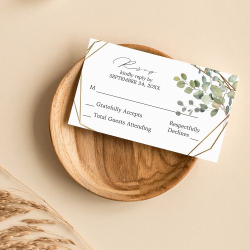 Budget Rustic Eucalyptus  Gold SM No Meal RSVP Enclosure Card