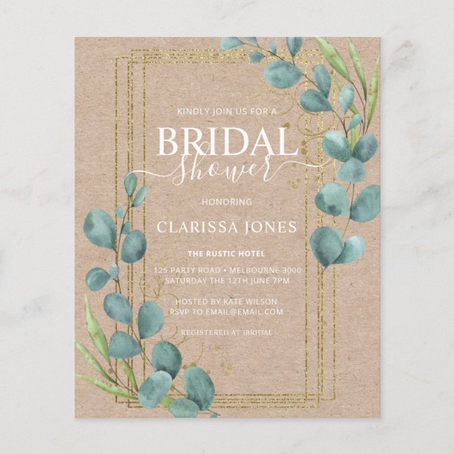 BUDGET Rustic Eucalyptus Kraft Bridal Shower  (Front)