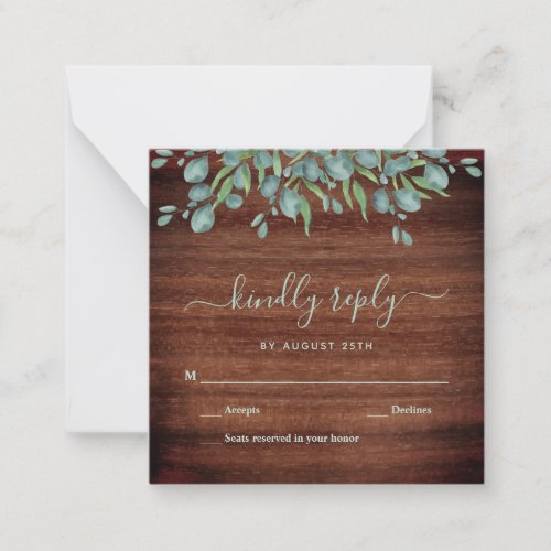 Budget Rustic Eucalyptus Leaves Wedding RSVP Card