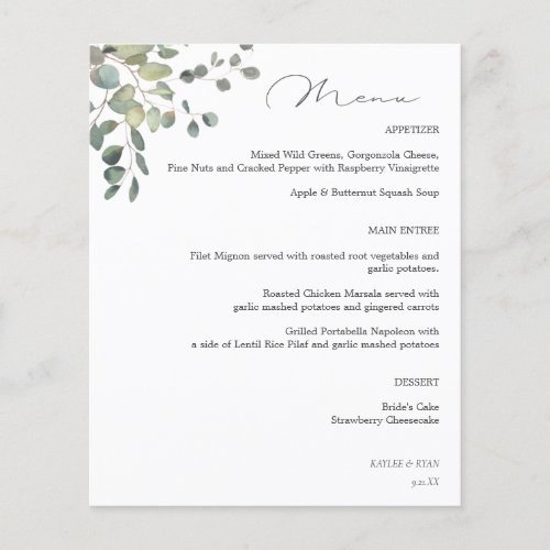 Budget Rustic Eucalyptus Menu Flyer