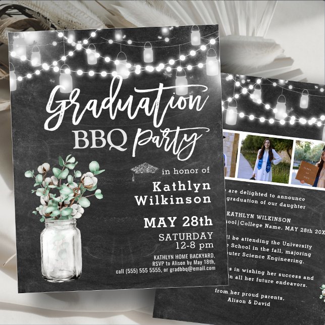 BUDGET Rustic Eucalyptus Photo GRAD BBQ Invitation (Creator Uploaded)