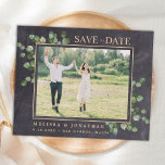 Budget Rustic Eucalyptus Photo Save The Date<br><div class="desc">Save The Date! Announce your wedding to friends and family with these rustic chalkboard slate with eucalyptus leaves, modern photo collage save the date cards. These budget wedding invitation postcards need to be mailed as oversized postcards so may incur standard postage fees but they don't need an envelope or a...</div>