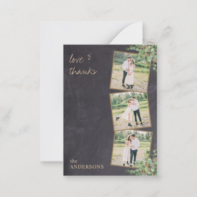 Budget Rustic Eucalyptus Photo Wedding Thank You Note Card (Front)
