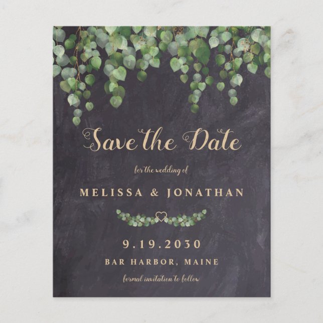Budget Rustic Eucalyptus Save The Date Postcard (Front)