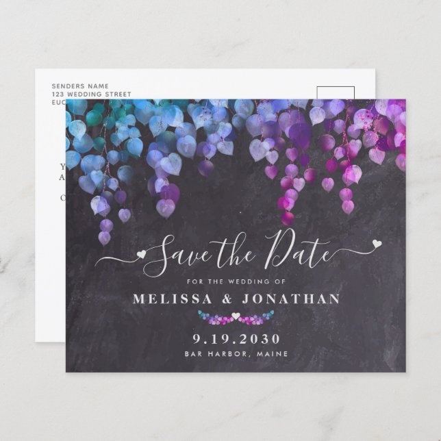 Budget Rustic Eucalyptus Slate Save The Date Invit (Front/Back)