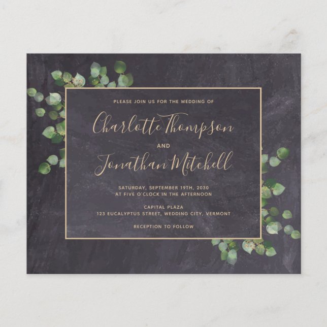 Budget Rustic Eucalyptus Wedding Invitation  (Front)