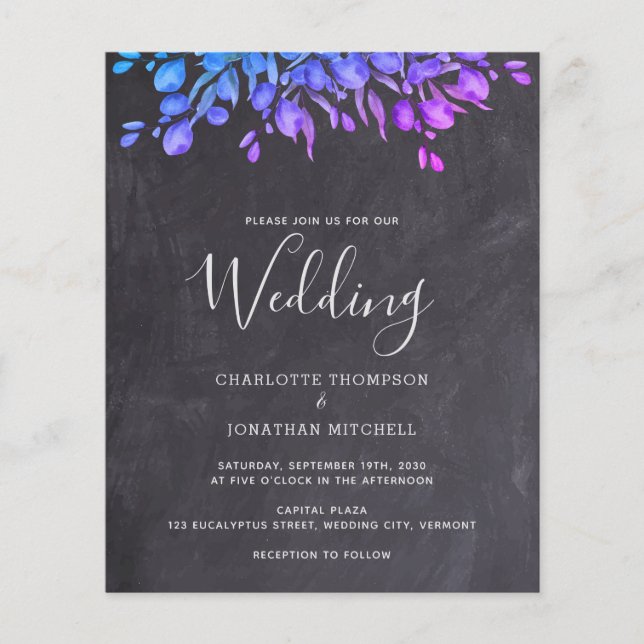 Budget Rustic Eucalyptus Wedding Invitation Card (Front)