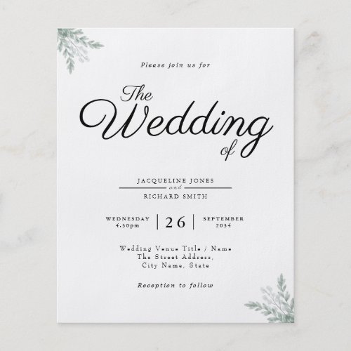 Budget Rustic Eucalyptus Wedding Invitation Flyer
