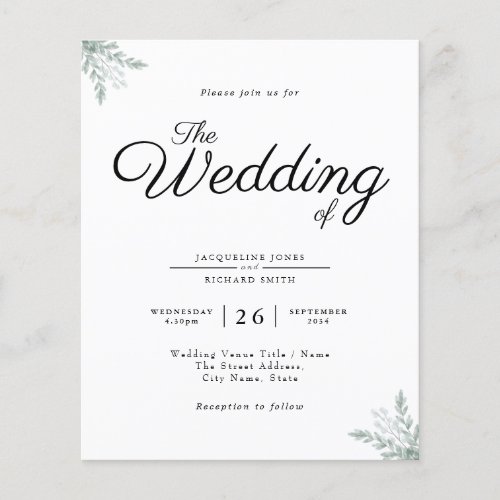 Budget Rustic Eucalyptus Wedding Invitation Flyer